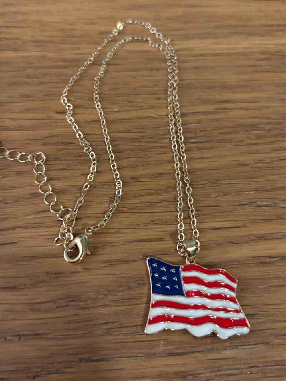 American Flag Gold-Tone Pendant Necklace  Red, White & Blue 4th of July New